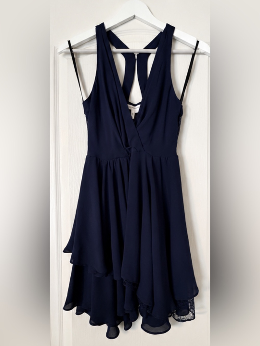 BCBGeneration Navy Blue Sleeveless V-Neck Asymmetrical Party Dress